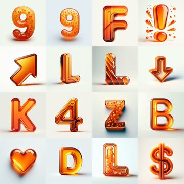 Orange transparent glass 3D Lettering Typeface. AI generated illustration
