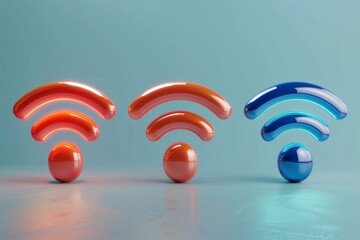 Wall Mural - Colorful 3D WiFi Symbols on Gradient Background