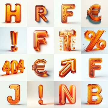 Orange transparent glass 3D Lettering Typeface. AI generated illustration
