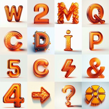 Orange transparent glass 3D Lettering Typeface. AI generated illustration