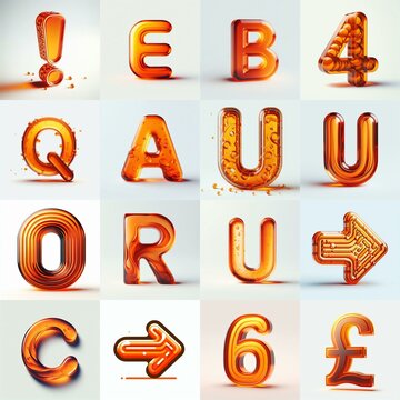 Orange transparent glass 3D Lettering Typeface. AI generated illustration