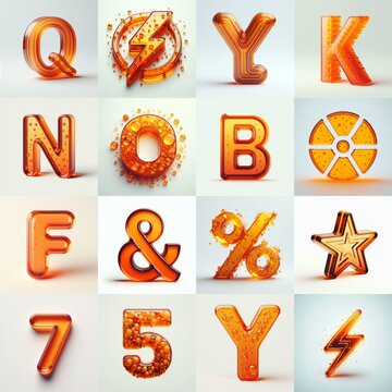Orange transparent glass 3D Lettering Typeface. AI generated illustration