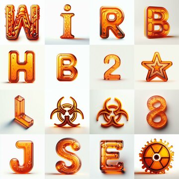 Orange transparent glass 3D Lettering Typeface. AI generated illustration