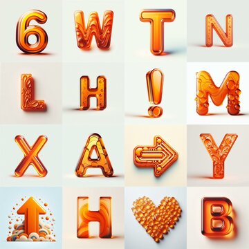 Orange transparent glass 3D Lettering Typeface. AI generated illustration