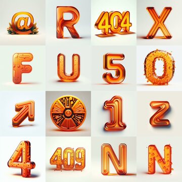 Orange transparent glass 3D Lettering Typeface. AI generated illustration