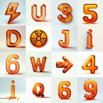 Orange transparent glass 3D Lettering Typeface. AI generated illustration