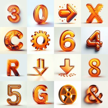 Orange transparent glass 3D Lettering Typeface. AI generated illustration