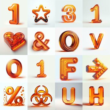 Orange transparent glass 3D Lettering Typeface. AI generated illustration