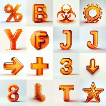 Orange transparent glass 3D Lettering Typeface. AI generated illustration