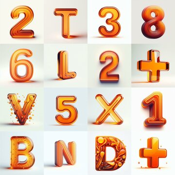 Orange transparent glass 3D Lettering Typeface. AI generated illustration