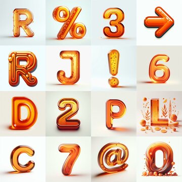 Orange transparent glass 3D Lettering Typeface. AI generated illustration