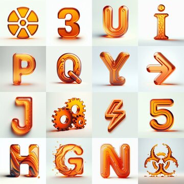 Orange transparent glass 3D Lettering Typeface. AI generated illustration