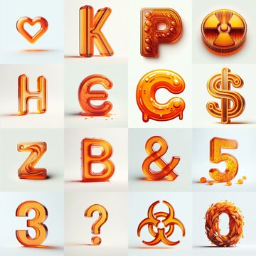 Orange transparent glass 3D Lettering Typeface. AI generated illustration