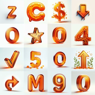 Orange transparent glass 3D Lettering Typeface. AI generated illustration