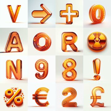 Orange transparent glass 3D Lettering Typeface. AI generated illustration