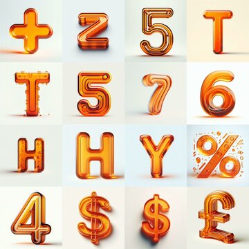 Orange transparent glass 3D Lettering Typeface. AI generated illustration