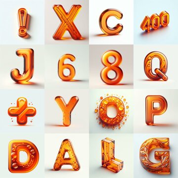 Orange transparent glass 3D Lettering Typeface. AI generated illustration