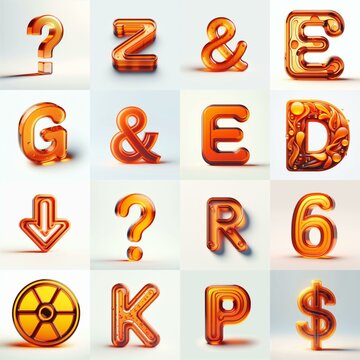 Orange transparent glass 3D Lettering Typeface. AI generated illustration