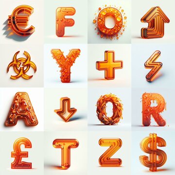 Orange transparent glass 3D Lettering Typeface. AI generated illustration