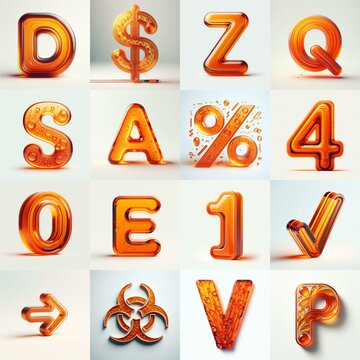 Orange transparent glass 3D Lettering Typeface. AI generated illustration