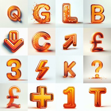 Orange transparent glass 3D Lettering Typeface. AI generated illustration