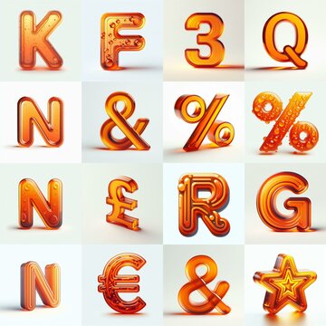 Orange transparent glass 3D Lettering Typeface. AI generated illustration