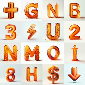 Orange transparent glass 3D Lettering Typeface. AI generated illustration