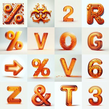 Orange transparent glass 3D Lettering Typeface. AI generated illustration