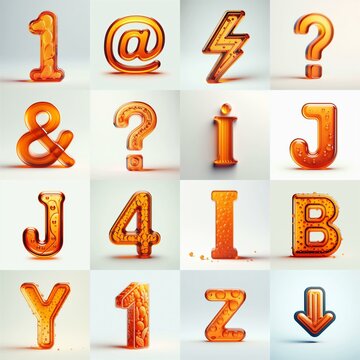 Orange transparent glass 3D Lettering Typeface. AI generated illustration