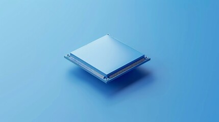 Minimalist blue integrated circuit chip on a solid blue background, representing modern technology and microelectronics. 3D Illustration.