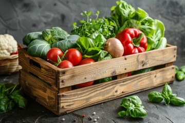 Wall Mural - Fresh Organic Vegetables in Wooden Crate