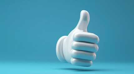 Wall Mural - White thumbs up against a blue background symbolizing approval, success, and positivity, offering a simple and modern visual statement. 3D Illustration.