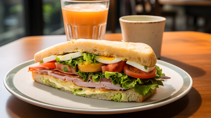 Wall Mural - vegetable and egg sandwich with bubble tea photography poster background