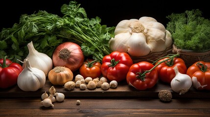 Poster - vegetables on a wooden table