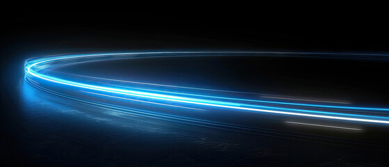 Wall Mural - glowing shining simple smooth curve white blue light trail in arc shape motion speed on dark background