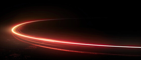 Wall Mural - glowing shining simple smooth curve white red light trail in arc shape motion speed on dark background