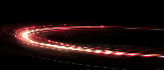 Wall Mural - glowing shining simple smooth curve white red light trail in arc shape motion speed on dark background