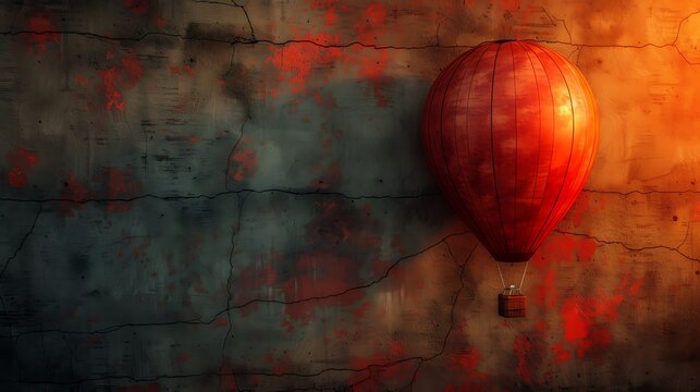 **Faint shadow of a hot air balloon on a wall with a solid background