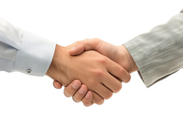 Close-up of a handshake signifying trust, agreement, and partnership between two people in business attire on a transparent background.