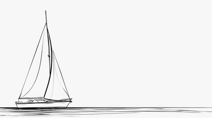 Poster - Line art simple drawing of sailing ship over white background.