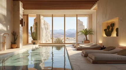 Wall Mural - A large pool with a view of mountains and desert