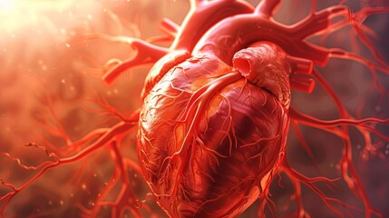 Aufkleber - A close-up illustration of the human heart, showcasing its complex structure, including veins and arteries. Generative AI