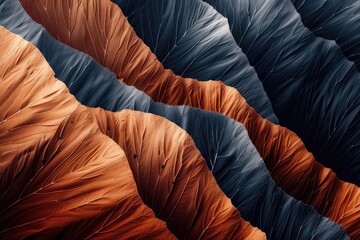 Wall Mural - Abstract aerial view of vividly colored geological formations, showcasing detailed textures and contrasting hues of blue and orange.