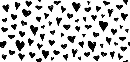 Wall Mural - hearts hand drawn y2k seamless pattern. vector doodle funny hearts love monochrome background