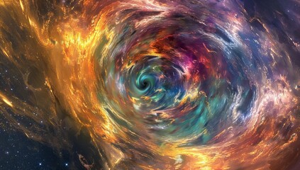 Wall Mural - A swirling vortex of energy and light, representing the concept of quantum entanglement in space with colorful background. The colors should be vibrant and mesmerizing