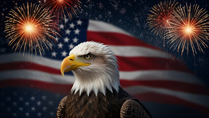 American flag with a majestic eagle perched symbolizing patriotism and national pride.