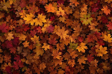 Poster - A vibrant collection of autumn maple leaves in shades of red, orange, and yellow, creating a beautiful seasonal background.