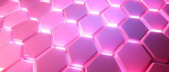 Poster - Pink Hexagonal Glowing Tiles Background