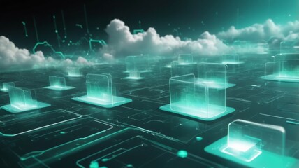 Aufkleber - Design an abstract background with futuristic clouds of data, symbolizing secure data backup and storage.