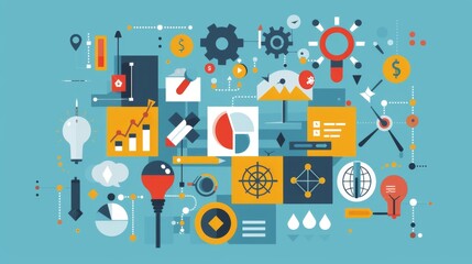Poster - A business strategy infographic featuring SWOT analysis, market segmentation, and strategic planning frameworks